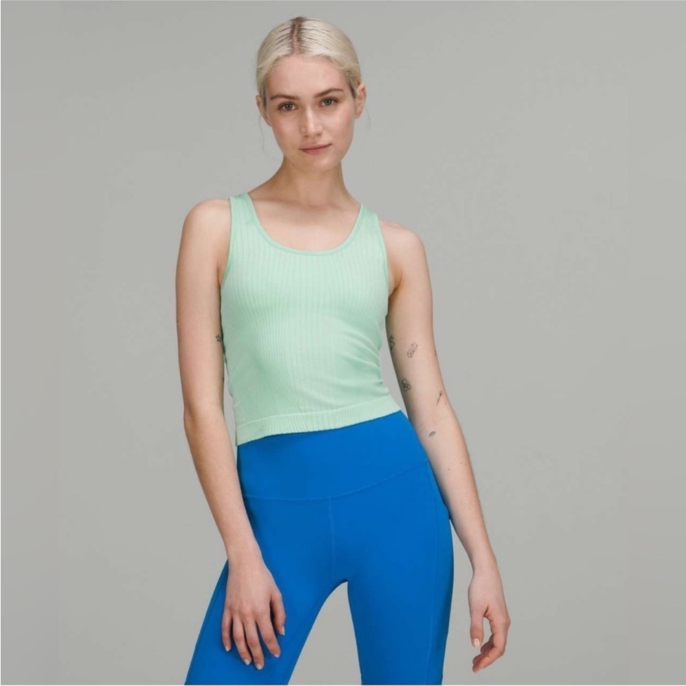 Lululemon Ebb to Street Crop Tank In Rib Map Wild Mint / Ice Green Size 6 NWT